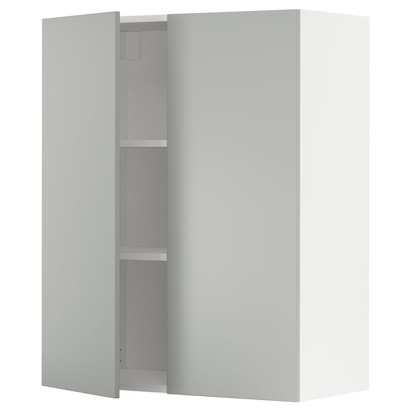 Light grey METOD cabinet, modern, clean design, wall-mounted, rectangular, has two doors.