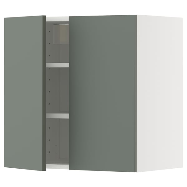 METOD kitchen cabinet, grey-green, square, two doors, adjustable shelves.