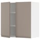 Modern kitchen cabinet in grey-beige with adjustable shelves, handles on sides.