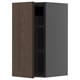 Dark brown wooden cabinet with gray side, wall-mounted, single door open.