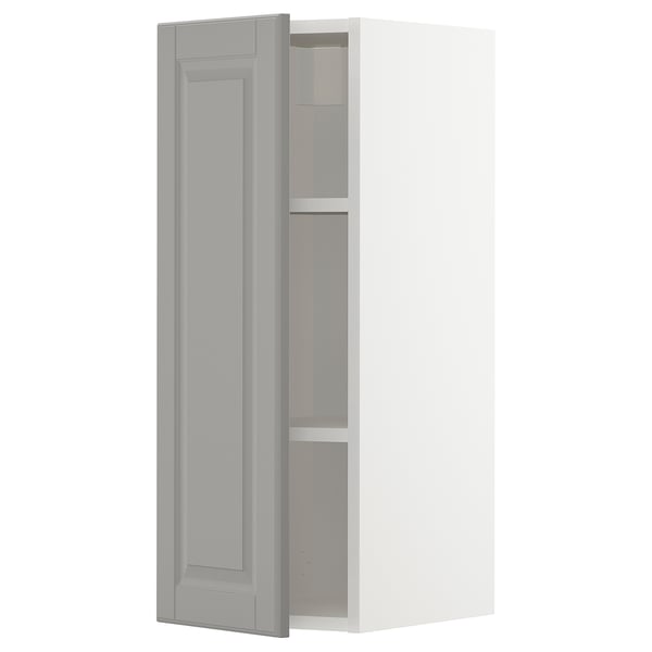 White and grey METOD kitchen cabinet with beveled edges.