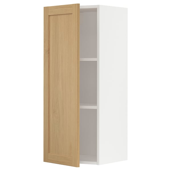Ikea METOD white cabinet, oak door, vertical, one shelf.