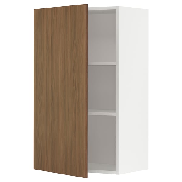 METOD kitchen cabinet: white, open, walnut door, adjustable shelves.