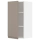 A modern, grey-beige kitchen cabinet with a matte finish and a slim handle. It has an adjustable shelf inside and a minimalist design.