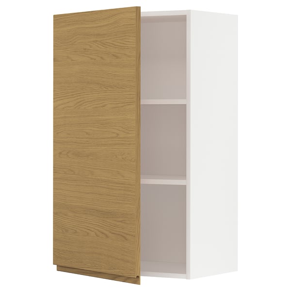 METOD kitchen wall cabinet in oak, minimalist design with integrated handles.