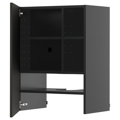 Black METOD kitchen cabinet with adjustable shelves and reversible door.