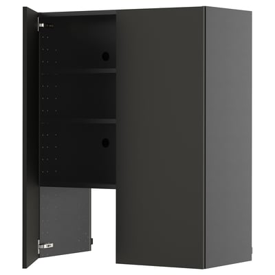 Black METOD kitchen cabinet, matt finish, square, adjustable shelves, modern hinge, minimal design.