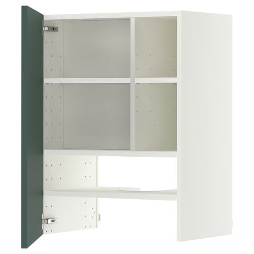 METOD Wall cb f extr hood w shlf/door, white/Aspudden dark grey-green, 60x80 cm