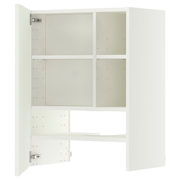 METOD Wall cb f extr hood w shlf/door, white/Aspudden matt white, 60x80 cm
