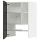 An open, white METOD cabinet with adjustable shelves, made of particle board. It has a simple, rectangular design.