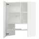 White modern kitchen cabinet, glossy finish, square shape with adjustable shelves, minimalist design.