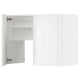 An open white METOD kitchen cabinet with adjustable shelves and hinges.