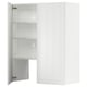 A white METOD kitchen cabinet with an open door, revealing adjustable shelves inside.