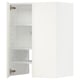 White METOD kitchen cabinet with adjustable shelves and nickel hinges.