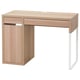 MICKE desk: light wood, minimalist design, one drawer, cabinet, cable management, clean lines.