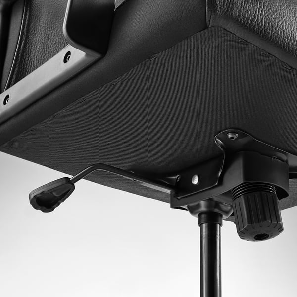 Black office chair base with adjustable barnaby and caster wheel.