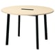 A round, wooden MITTZON conference table with black metal legs. It has a sleek, modern design.