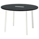 A MITTZON round black conference table with white legs, suitable for small meetings.