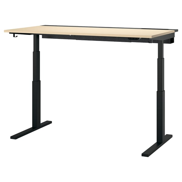 MITTZON desk, black & beech, adjustable height, rectangular top.