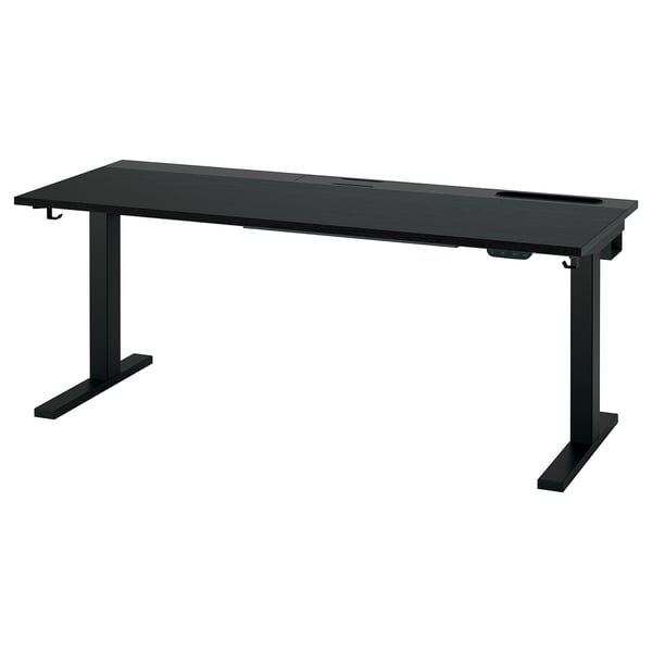 Black MITTZON sit-stand desk, ergonomic, modern with dual-motor lift, sleek rectangular surface.