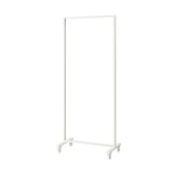 The MITTZON divider frame is white, rectangular, with four mobile casters, featuring a minimalist, modular design for office space optimisation.