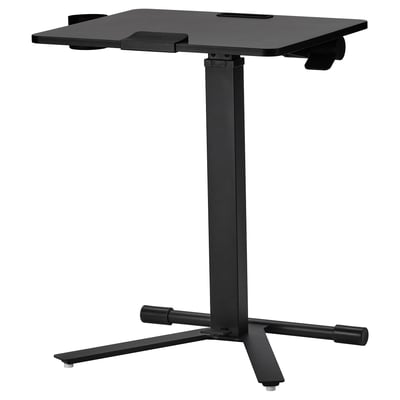 MITTZON: black adjustable laptop stand; folds for portability; ideal for sit or stand use.