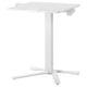 Adjustable standing laptop table, white, metal and plastic, tripod base, tilting top.