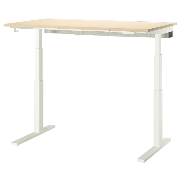 MITTZON white desk, light beige top, rectangular; adjustable height.
