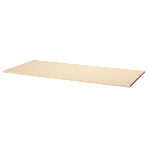 Beige MITTZON desk. Rectangular, simple design. Paper foil, particleboard, birch veneer. Stain-resistant, easy to clean.