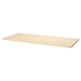 Beige MITTZON desk. Rectangular, simple design. Paper foil, particleboard, birch veneer. Stain-resistant, easy to clean.