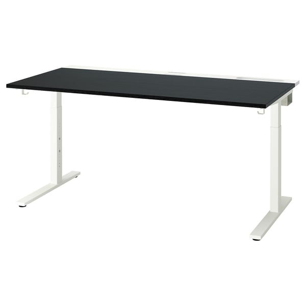 MITTZON desk, black top, white legs, adjustable height.