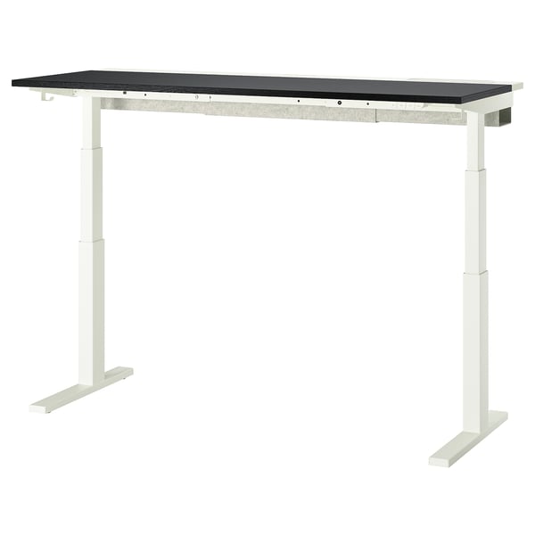 MITTZON desk, black tabletop, white legs, standing design, easy clean, durable material.