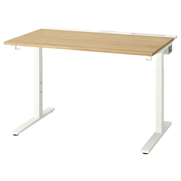 MITTZON desk: white legs, oak top, rectangular, modern design.