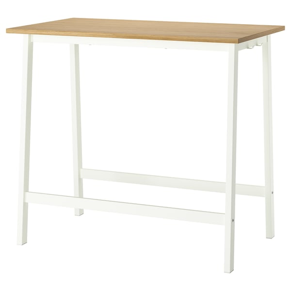 MITTZON white countertop table durable, stain-resistant light wood top on white metal legs, perfect for modern spaces.