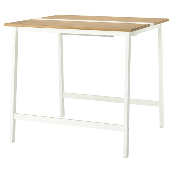 MITTZON desk. White metal frame, rectangular wooden top. Simple, durable design.