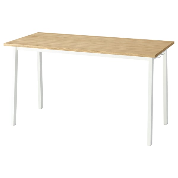MITTZON desk: modern rectangular design, light wood top, white metal legs, durable, easy to clean.
