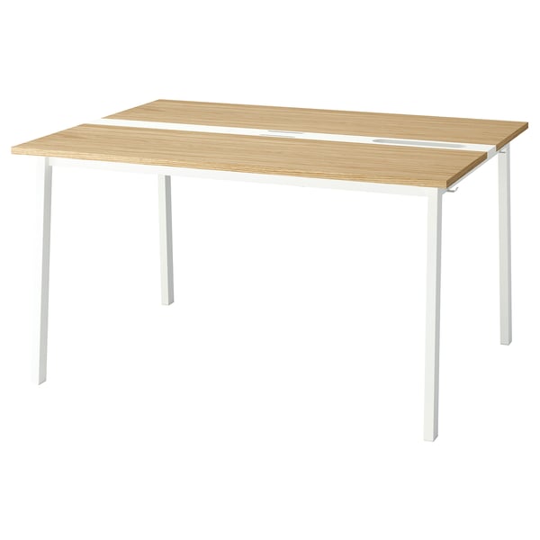 MITTZON: modern white office table, rectangular, oak top, stainless legs.