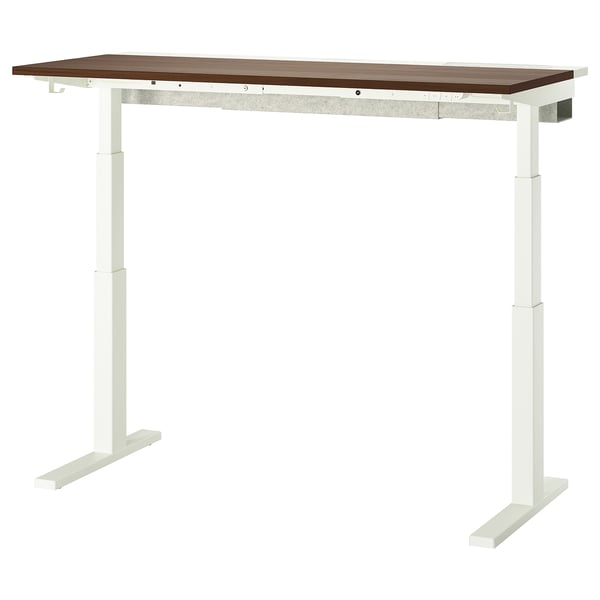 MITTZON desk, white with brown top, rectangular, sturdy, adjustable height.