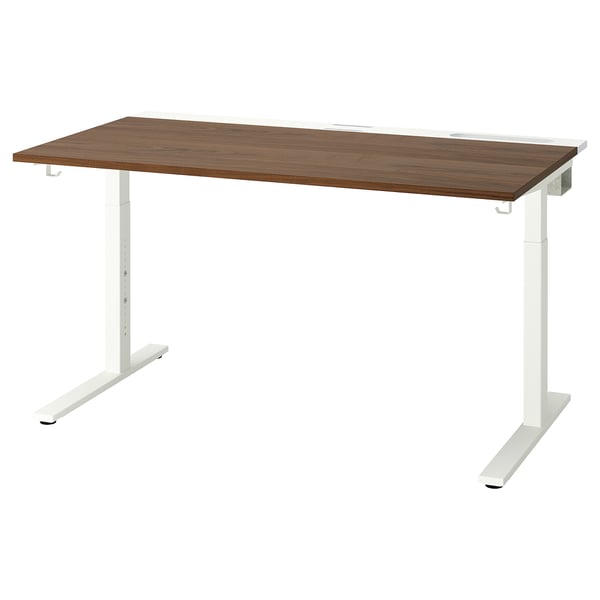 MITTZON desk, brown top, white legs, modern design.