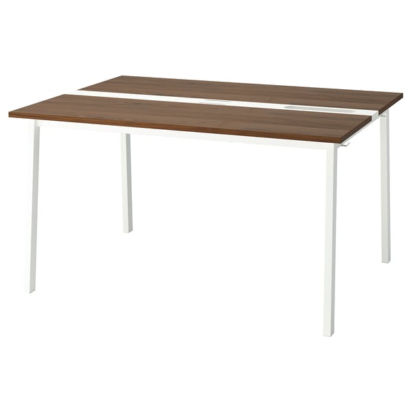 MITTZON table. Brown wood top, white legs. Rectangular, clean design.