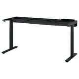 MITTZON black adjustable desk base with crossbar and hooks, made from powder-coated steel.