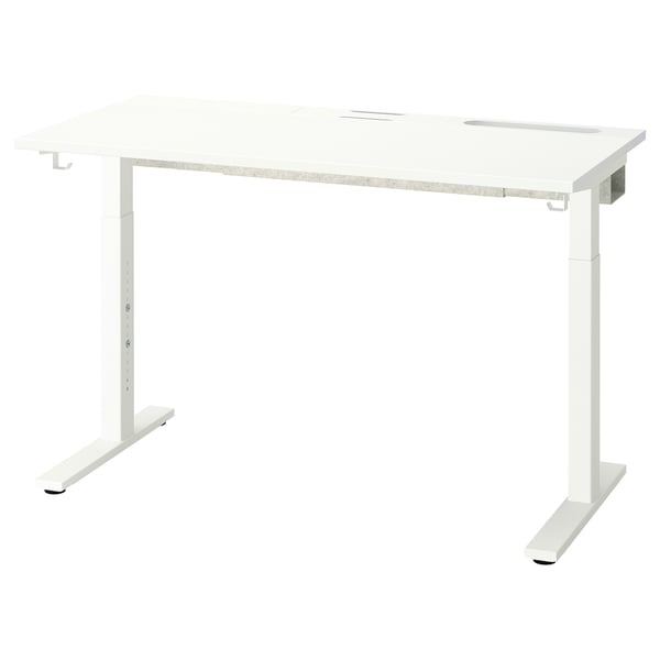 MITTZON white height-adjustable desk with metal legs and crossrail, sleek minimalist design, ready for easy assembly.