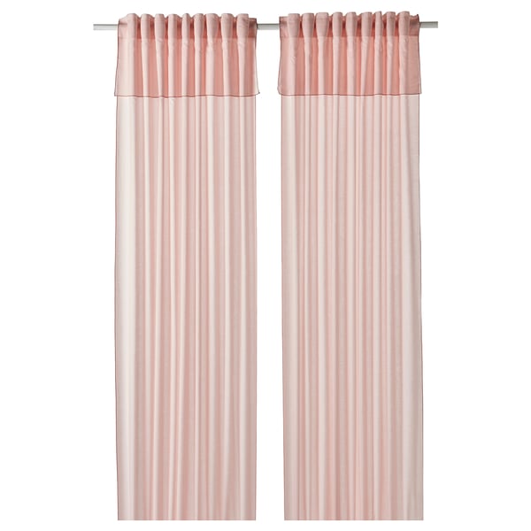 MOALISA: pale pink curtains, sheer, rectangular, with rod-pocket heading.