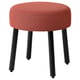A round, red upholstered stool with black metal legs.