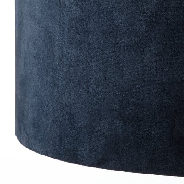 Dark blue velvet lampshade, smooth texture, neatly crafted edges.