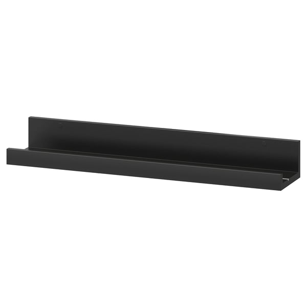 Black MOSSLANDA wall shelf, rectangular, simple design.