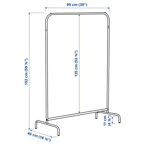 Illustration with measurements for the product: MULIG.