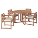 Round NÄMMARÖ patio dining set, acacia wood, beige cushions, six matching chairs with armrests.
