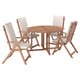 NÄMMARÖ patio set. Brown acacia table with beige folding chairs. Modern, sleek design.