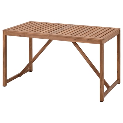 The NÄMMARÖ wooden outdoor table is brown, rectangular, and crafted from durable acacia wood with a simple, sturdy design.